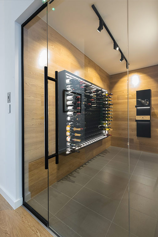 Glass encased wine cellar